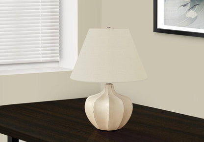 21" Cream Round Table Lamp With Cream Empire Shade - FurniFindUSA