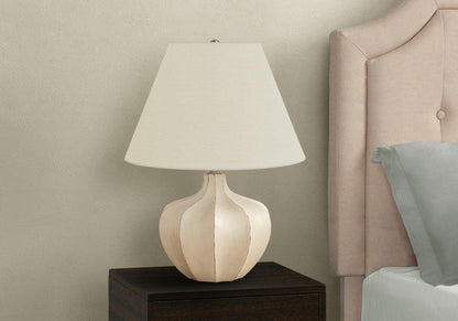 21" Cream Round Table Lamp With Cream Empire Shade - FurniFindUSA