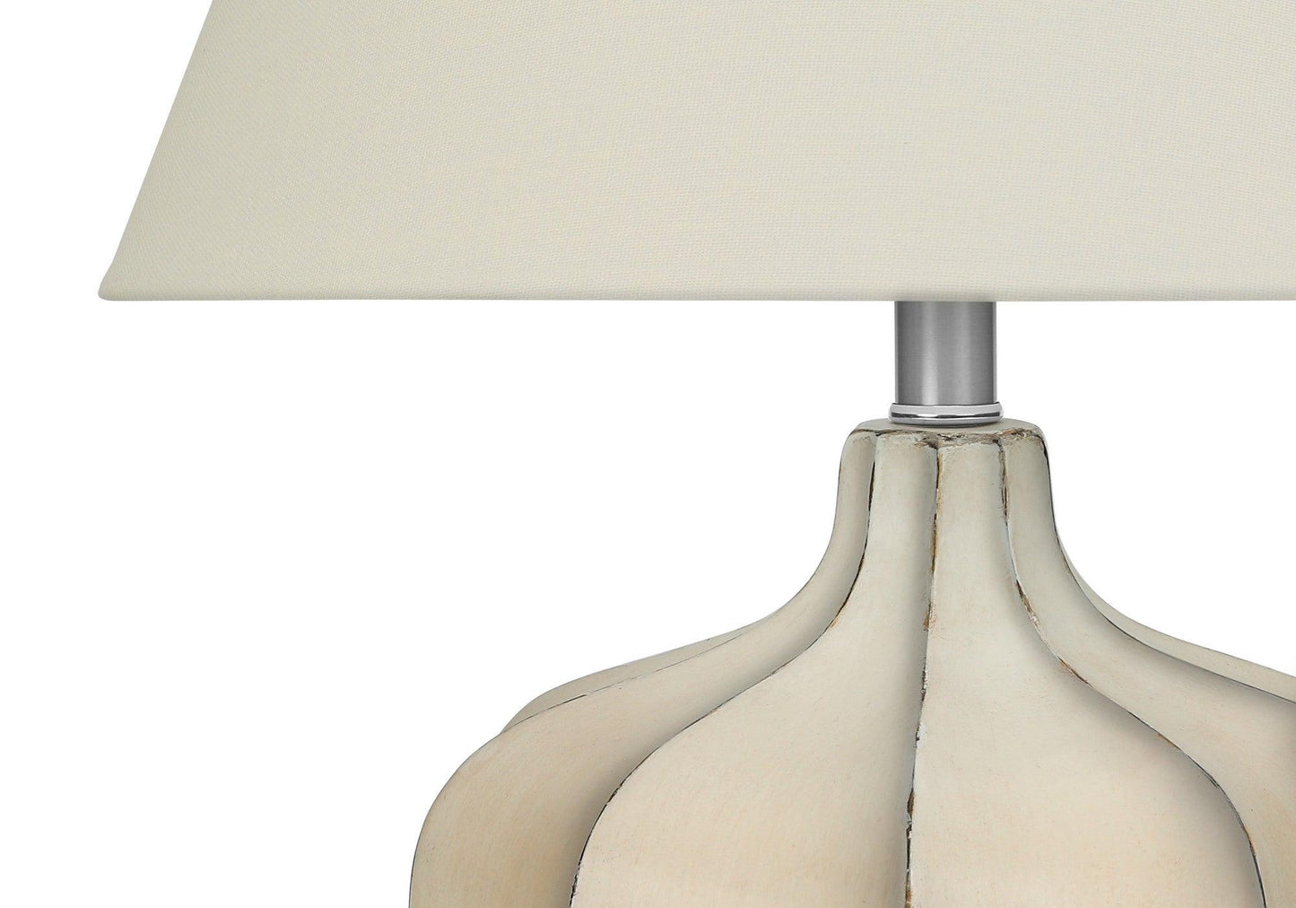 21" Cream Round Table Lamp With Cream Empire Shade - FurniFindUSA