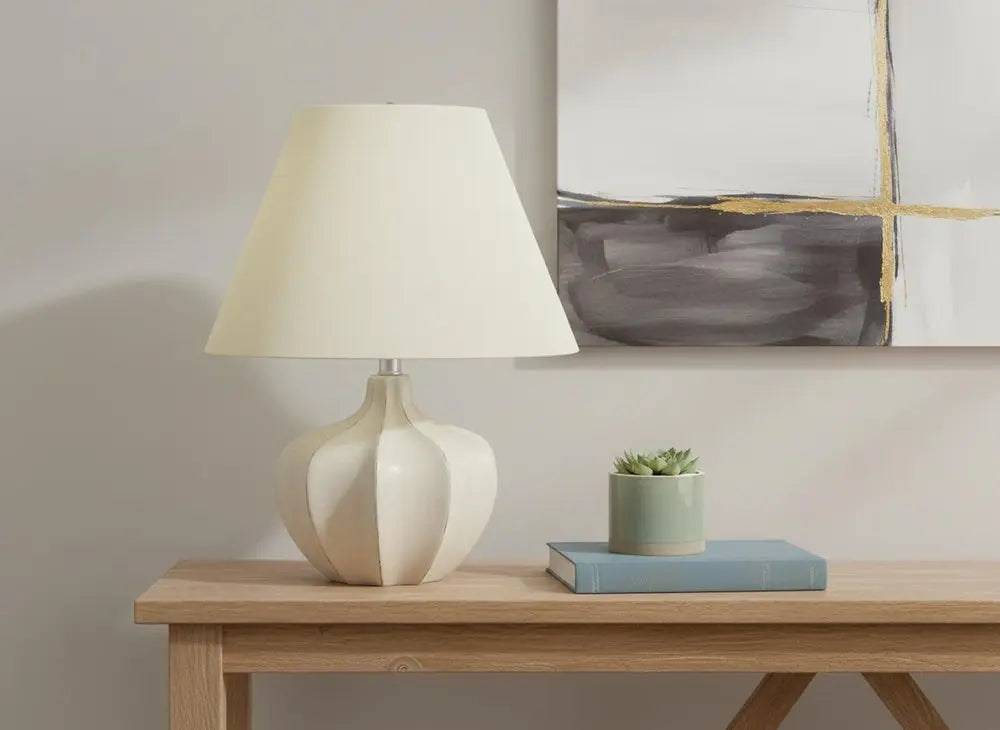 21" Cream Round Table Lamp With Cream Empire Shade HomeRoots