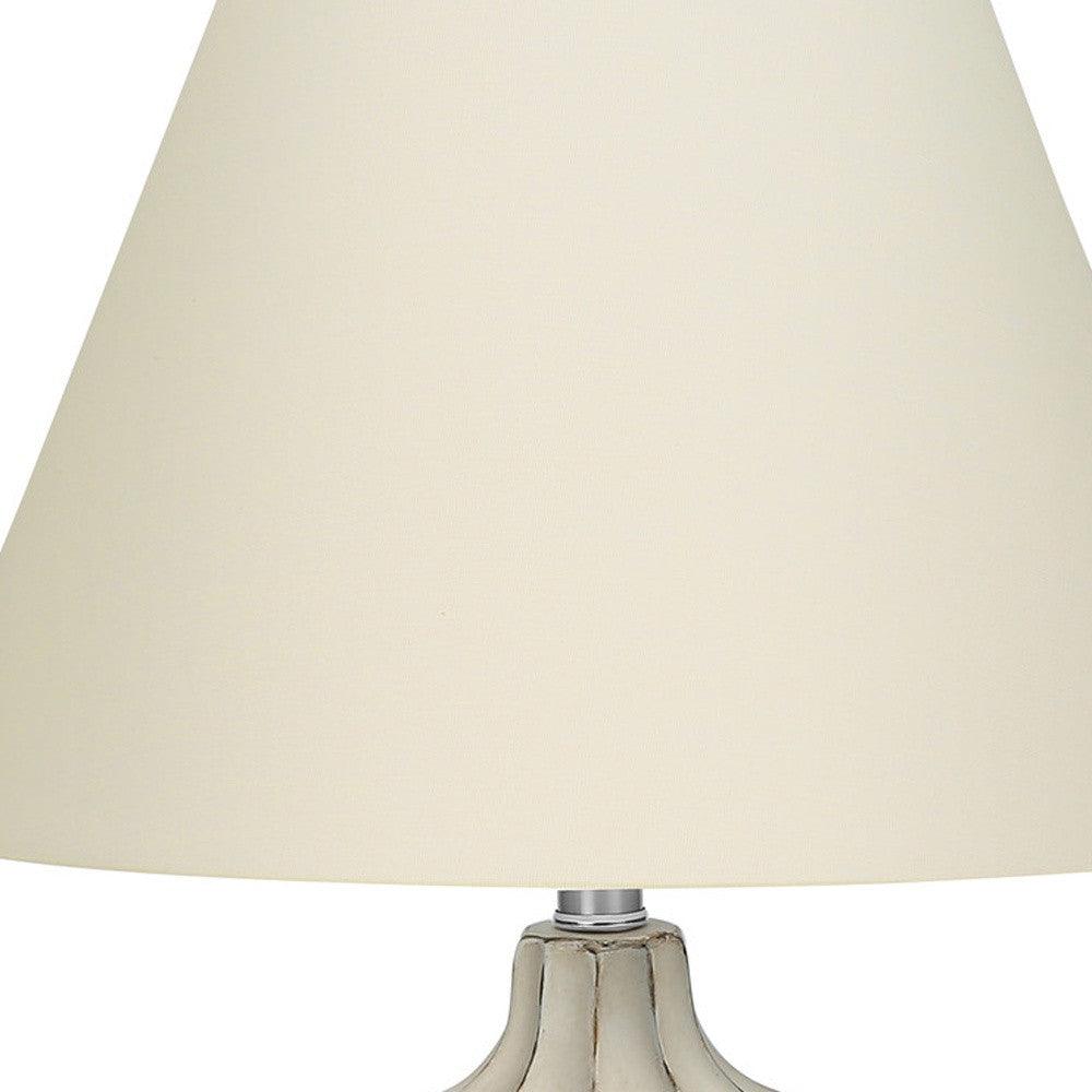 21" Cream Round Table Lamp With Cream Empire Shade - FurniFindUSA