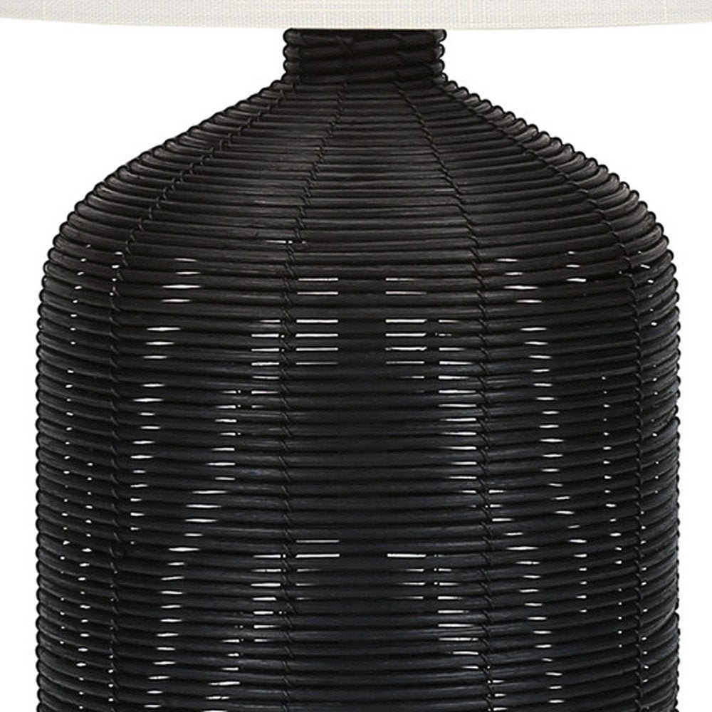 23" Black Rattan Round Table Lamp With Ivory Drum Shade HomeRoots