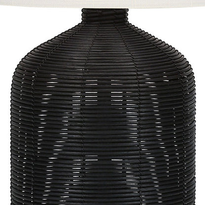 23" Black Rattan Round Table Lamp With Ivory Drum Shade HomeRoots
