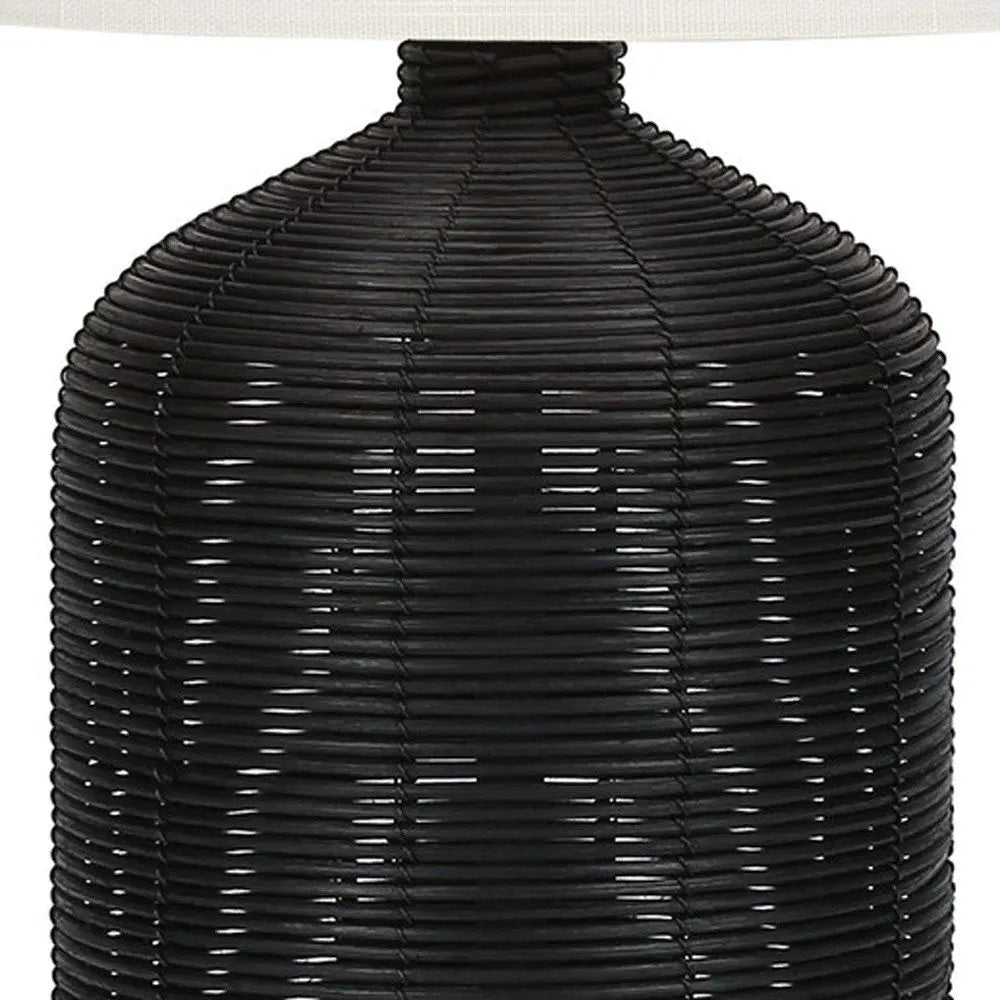 23" Black Rattan Round Table Lamp With Ivory Drum Shade HomeRoots