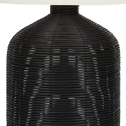 23" Black Rattan Round Table Lamp With Ivory Drum Shade HomeRoots