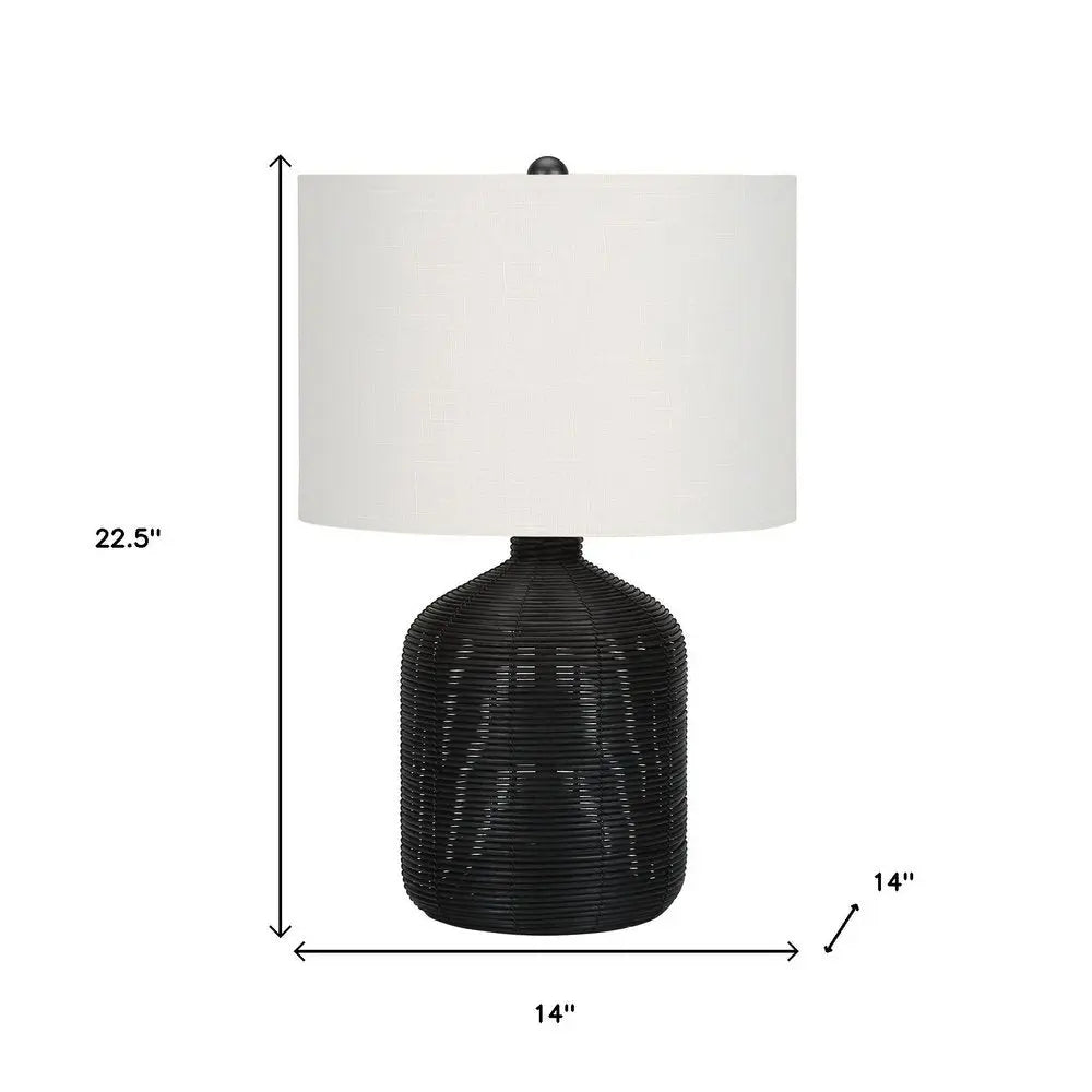 23" Black Rattan Round Table Lamp With Ivory Drum Shade HomeRoots