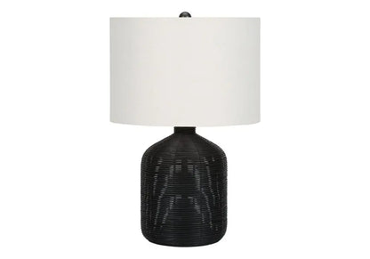 23" Black Rattan Round Table Lamp With Ivory Drum Shade HomeRoots