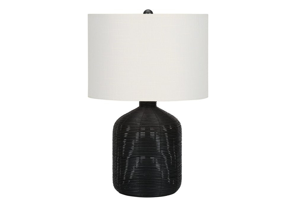 23" Black Rattan Round Table Lamp With Ivory Drum Shade HomeRoots