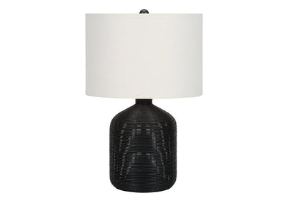 23" Black Rattan Round Table Lamp With Ivory Drum Shade HomeRoots