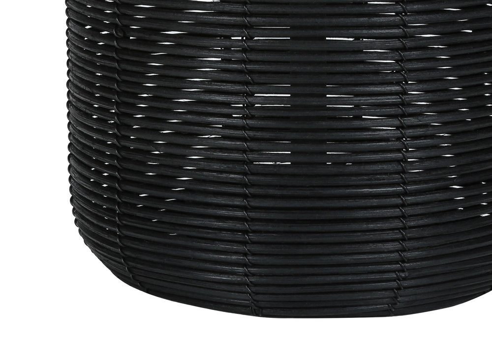 23" Black Rattan Round Table Lamp With Ivory Drum Shade HomeRoots