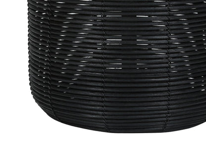 23" Black Rattan Round Table Lamp With Ivory Drum Shade HomeRoots