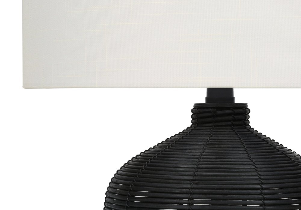 23" Black Rattan Round Table Lamp With Ivory Drum Shade HomeRoots