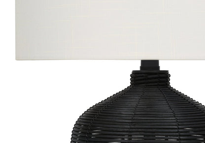 23" Black Rattan Round Table Lamp With Ivory Drum Shade HomeRoots
