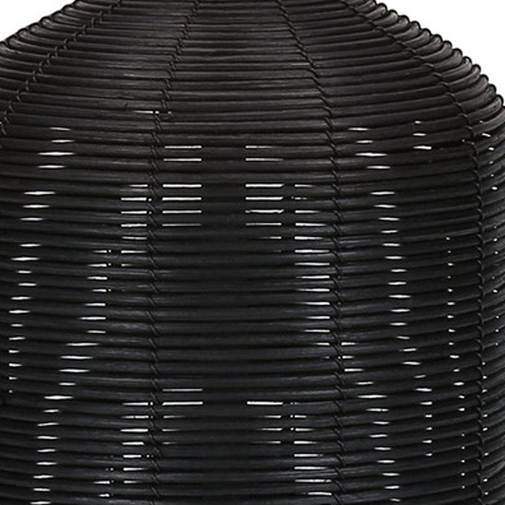 23" Black Rattan Round Table Lamp With Ivory Drum Shade HomeRoots