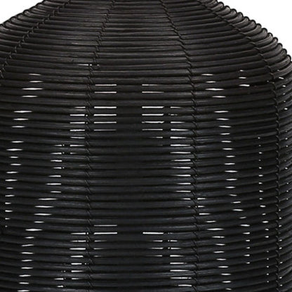 23" Black Rattan Round Table Lamp With Ivory Drum Shade HomeRoots