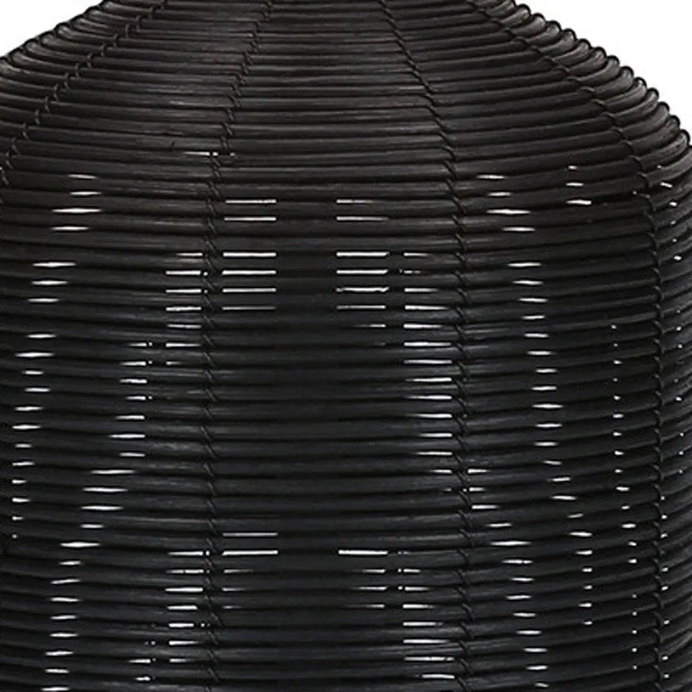 23" Black Rattan Round Table Lamp With Ivory Drum Shade HomeRoots