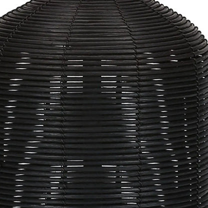 23" Black Rattan Round Table Lamp With Ivory Drum Shade HomeRoots