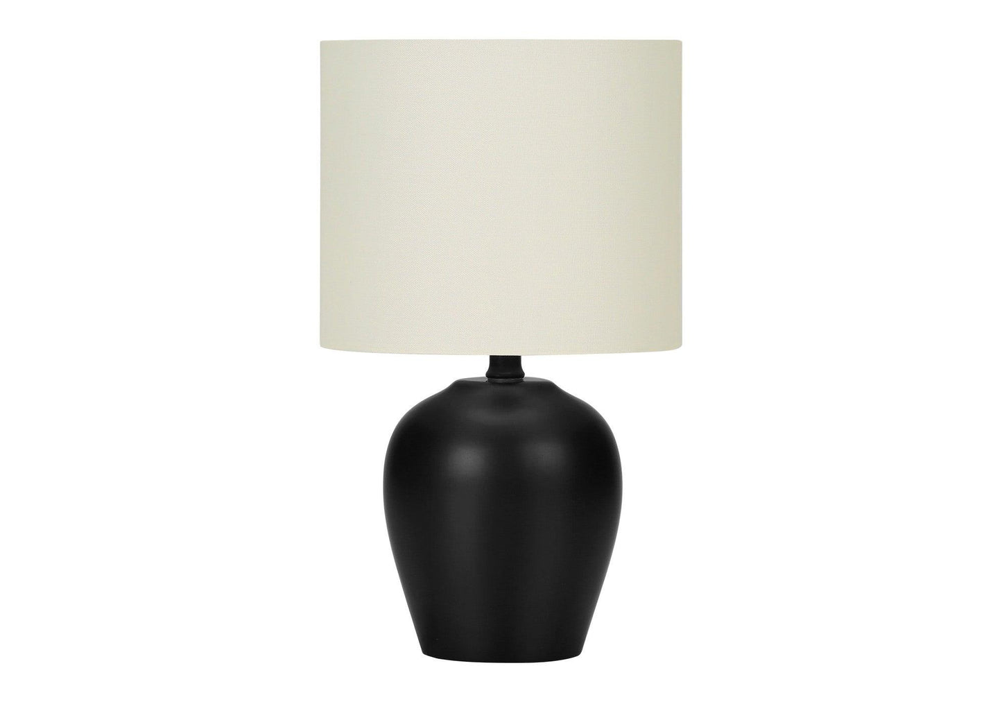 17" Black Ceramic Round Table Lamp With Ivory Drum Shade - FurniFindUSA