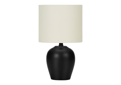 17" Black Ceramic Round Table Lamp With Ivory Drum Shade - FurniFindUSA