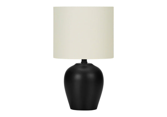 17" Black Ceramic Round Table Lamp With Ivory Drum Shade - FurniFindUSA