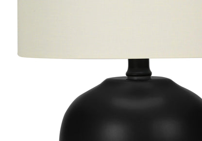 17" Black Ceramic Round Table Lamp With Ivory Drum Shade - FurniFindUSA