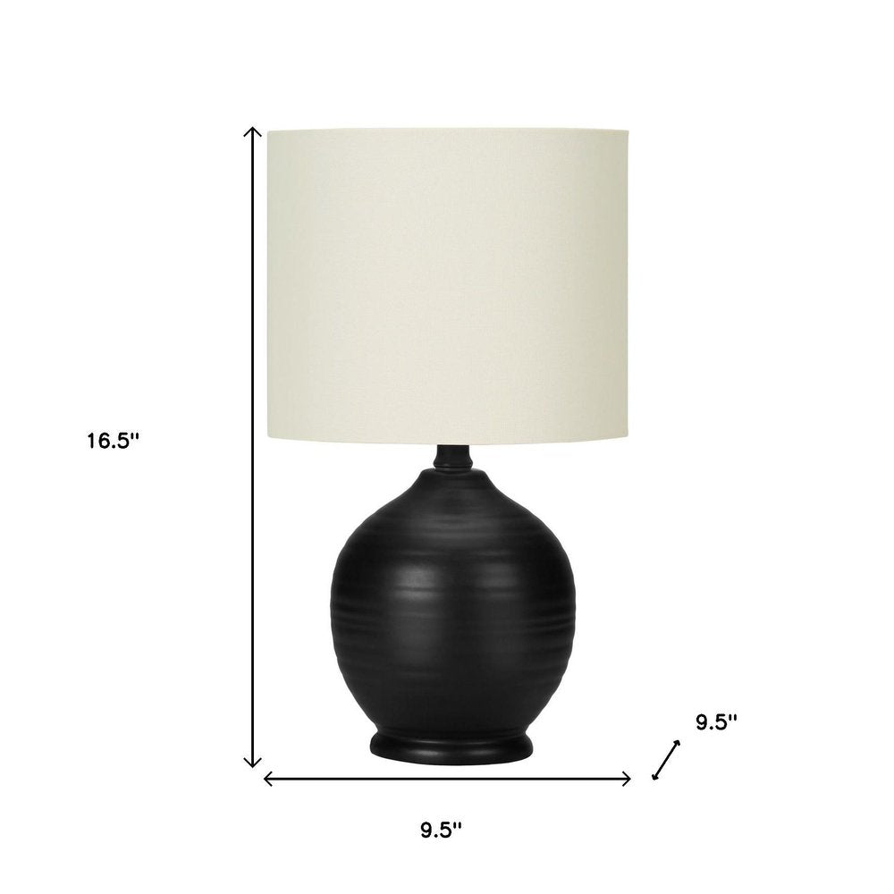 17" Black Ceramic Round Table Lamp With Ivory Drum Shade — view 9