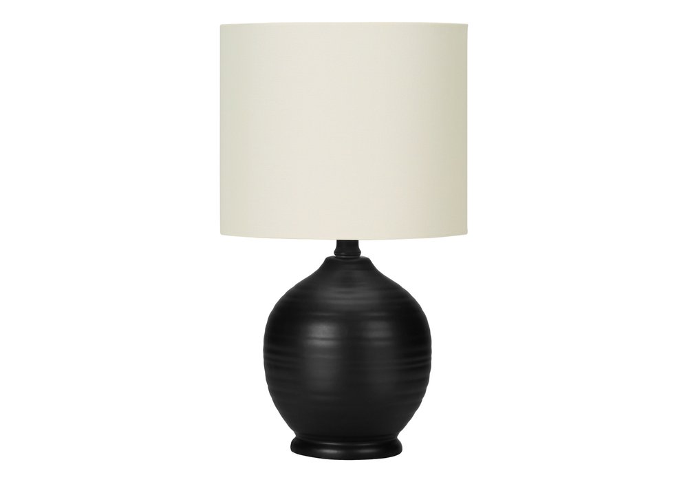 17" Black Ceramic Round Table Lamp With Ivory Drum Shade — view 1