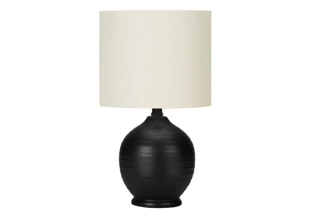 17" Black Ceramic Round Table Lamp With Ivory Drum Shade HomeRoots