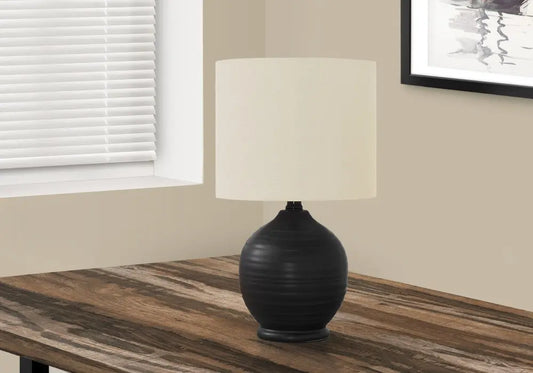 17" Black Ceramic Round Table Lamp With Ivory Drum Shade HomeRoots
