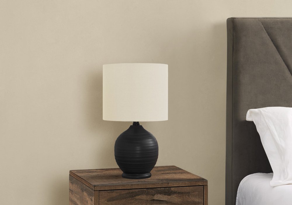 17" Black Ceramic Round Table Lamp With Ivory Drum Shade — view 3