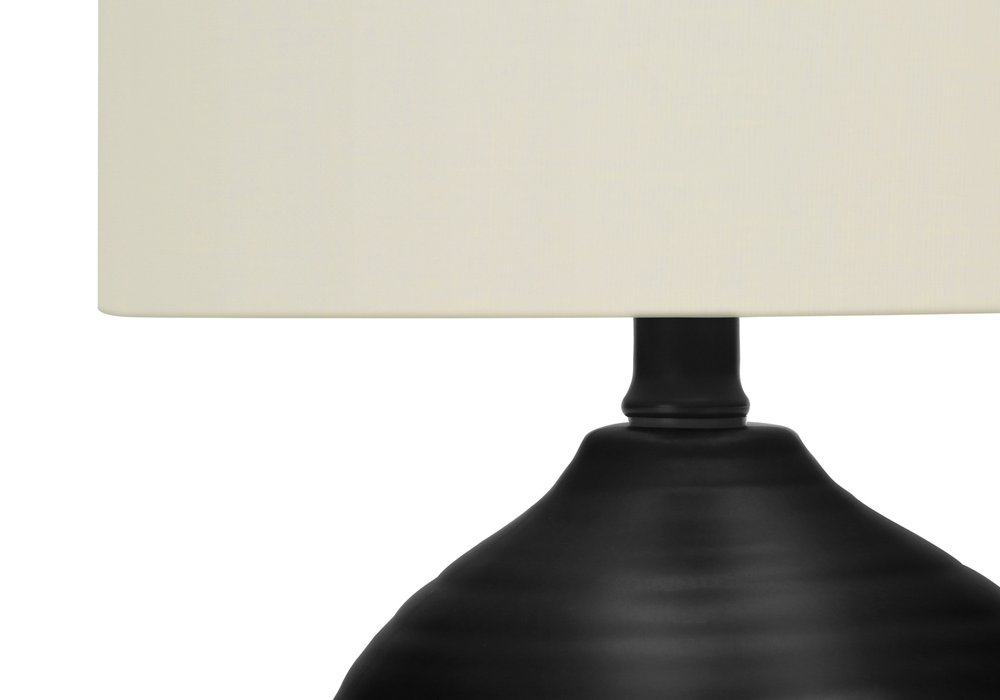 17" Black Ceramic Round Table Lamp With Ivory Drum Shade HomeRoots