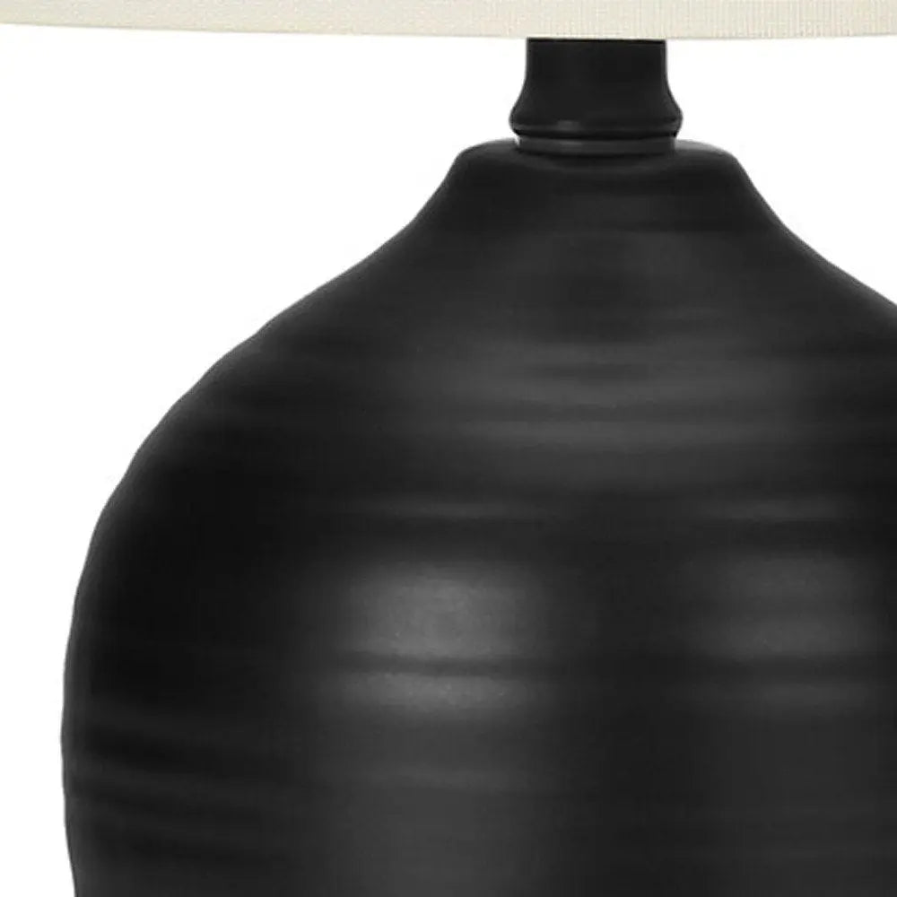 17" Black Ceramic Round Table Lamp With Ivory Drum Shade HomeRoots