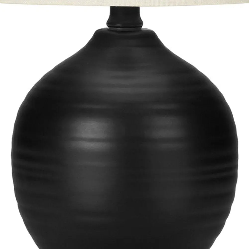 17" Black Ceramic Round Table Lamp With Ivory Drum Shade HomeRoots