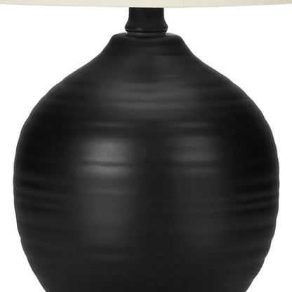 17" Black Ceramic Round Table Lamp With Ivory Drum Shade HomeRoots
