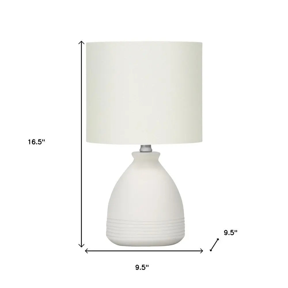 17" Cream Ceramic Round Table Lamp With Cream Drum Shade HomeRoots