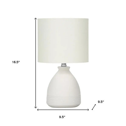 17" Cream Ceramic Round Table Lamp With Cream Drum Shade HomeRoots