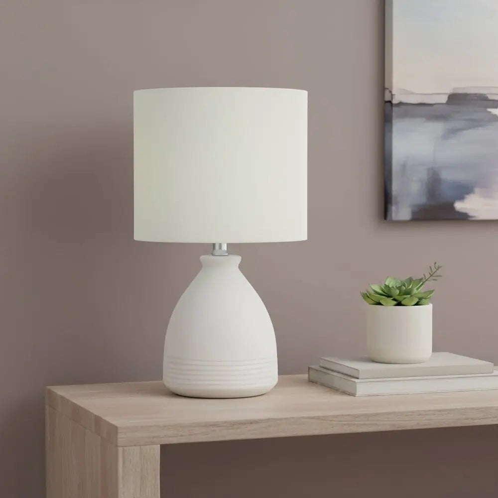 17" Cream Ceramic Round Table Lamp With Cream Drum Shade HomeRoots