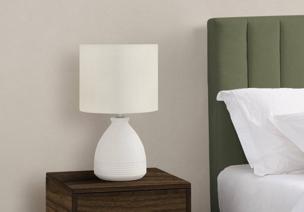 17" Cream Ceramic Round Table Lamp With Cream Drum Shade HomeRoots
