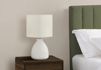 17" Cream Ceramic Round Table Lamp With Cream Drum Shade HomeRoots