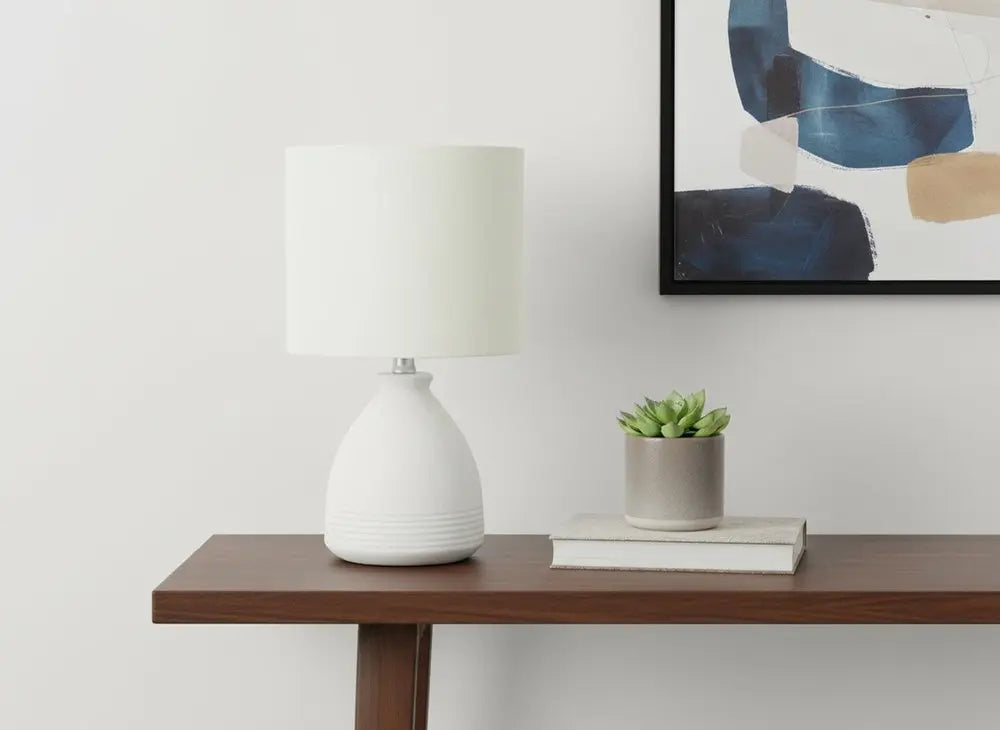 17" Cream Ceramic Round Table Lamp With Cream Drum Shade HomeRoots