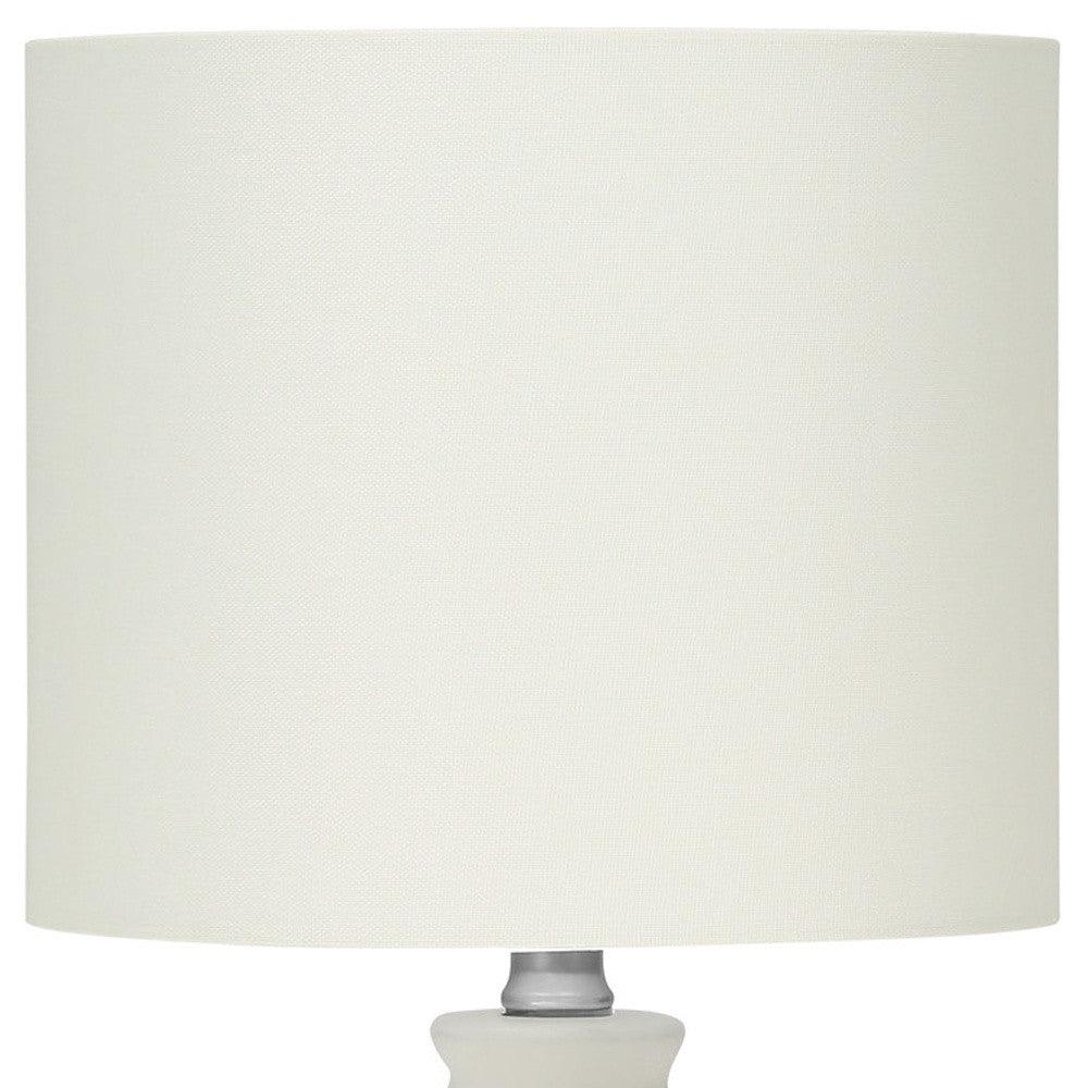 17" Cream Ceramic Round Table Lamp With Cream Drum Shade - FurniFindUSA