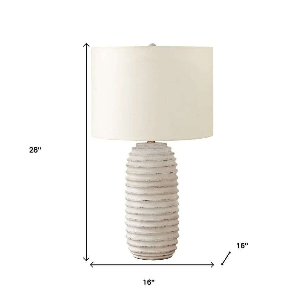 28" Cream Geometric Table Lamp With Cream Drum Shade HomeRoots