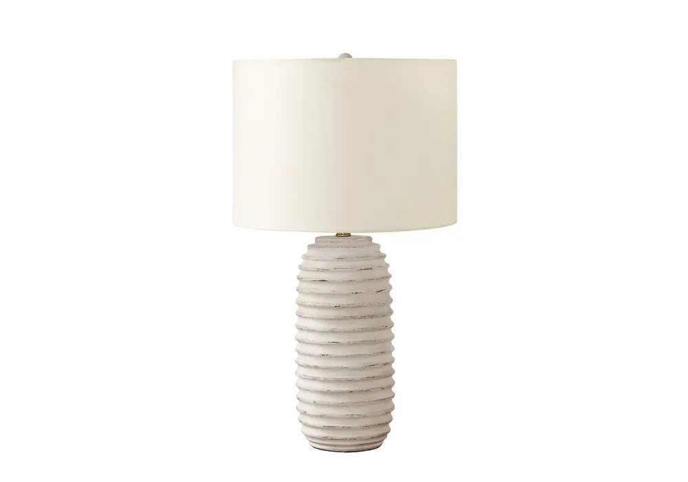 28" Cream Geometric Table Lamp With Cream Drum Shade HomeRoots
