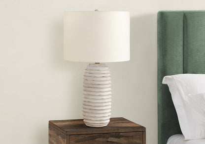 28" Cream Geometric Table Lamp With Cream Drum Shade HomeRoots
