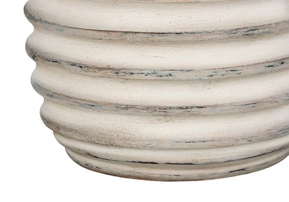 28" Cream Geometric Table Lamp With Cream Drum Shade HomeRoots