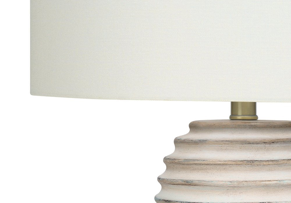 28" Cream Geometric Table Lamp With Cream Drum Shade HomeRoots