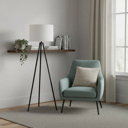 63" Black LED Light Changing Floor Lamp With Cream Fabric Drum Shade HomeRoots