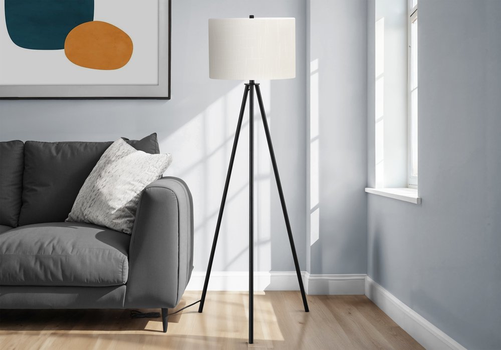63" Black LED Light Changing Floor Lamp With Cream Fabric Drum Shade HomeRoots