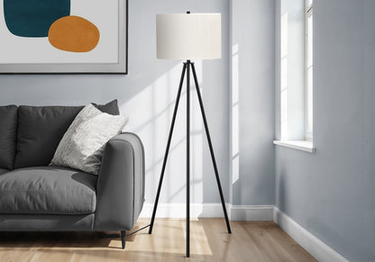 63" Black LED Light Changing Floor Lamp With Cream Fabric Drum Shade HomeRoots