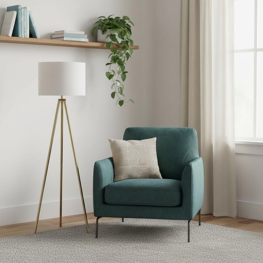 63" Matte Gold Floor Lamp with Cream Drum Shade — view 11